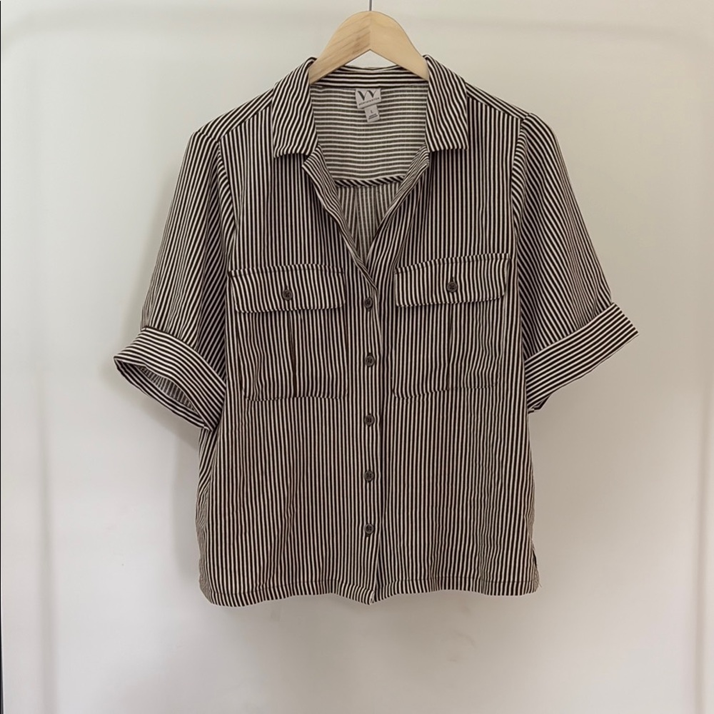 Worthington Brown and Beige Striped Button-Up Shirt